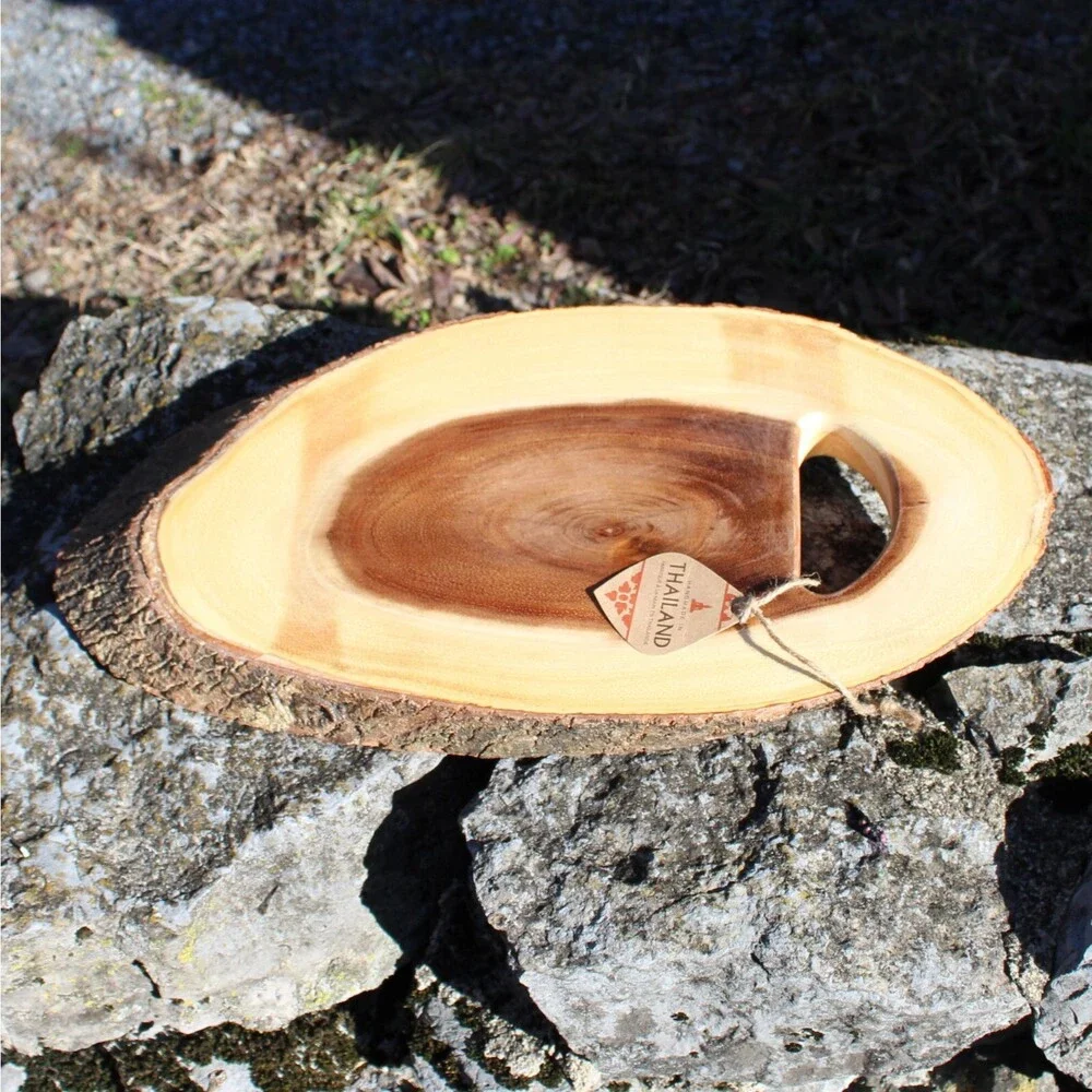 Large Cutting Serving Board Natural Wood Thailand rustic tree bark raw edge NEW